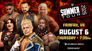 The graphic promotes the WWE Summer Tour 2026 (professional wrestling).